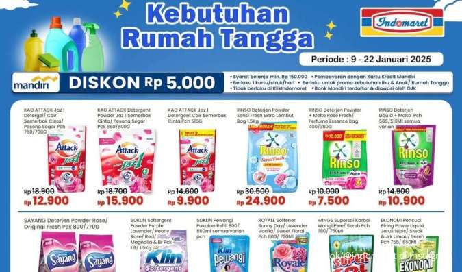 Promo Deterjen di Indomaret 22 Januari 2025, Hari Terakhir Diskon 5.000 Pakai Mandiri