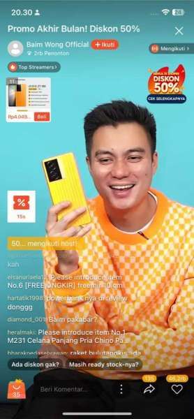 Capture Sesi Shopee Live Baim Wong