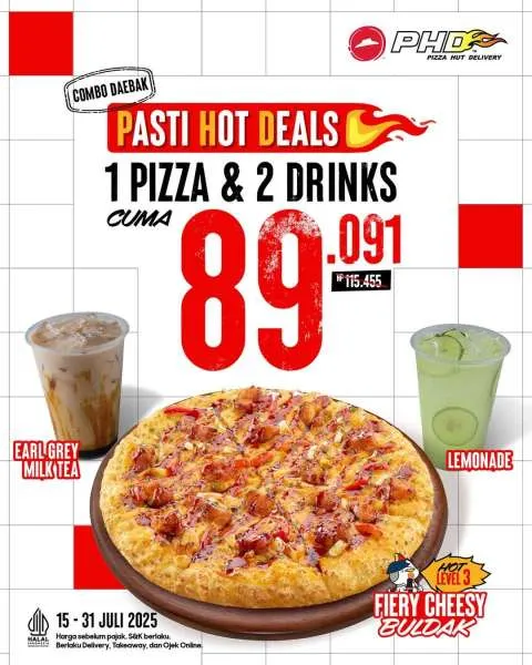 Promo PHD Pasti Hot Deals 1 Pizza & 2 Drinks 15-31 Juli