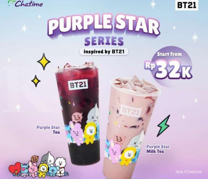 Menu Baru Chatime, Ada 2 Minuman Purple Star Series dari BT21 Cuma Rp 32.000