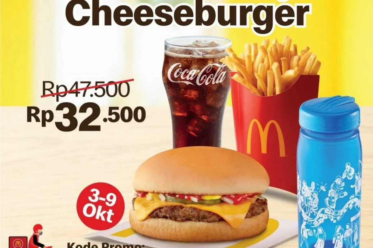Promo McD 3-9 Oktober, Diskon Rp 15.000 Paket Large Cheeseburger Dapat Botol Biru