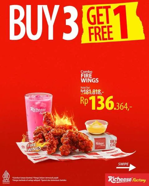 Promo Richeese Factory Buy 3 Get 1 Fire Wings