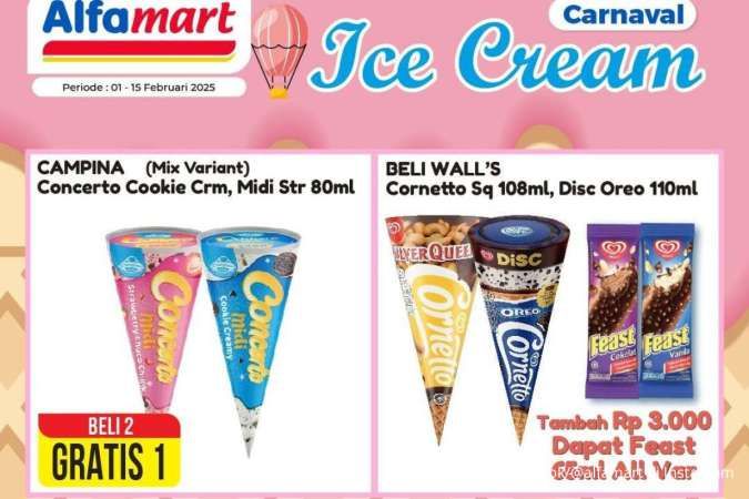 Promo Es Krim Alfamart-Indomaret Pertengahan Februari 2025, Cornetto Beli 2 Gratis 1