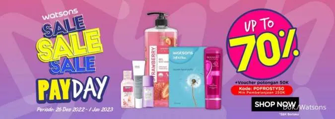 Promo Watsons Payday Sale Diskon s/d 70% Periode 26 Desember 2022-1 Januari 2023