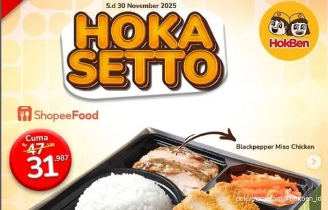 Promo HokBen Hoka Setto x ShopeeFood November, 3 Varian Lezat Serba Rp 31.000-an