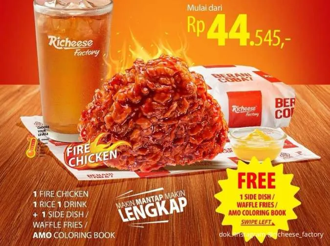 Promo Richeese Factory Combo Fire Chicken Cuma Rp 44.000-an, Free Pilih Side Dish
