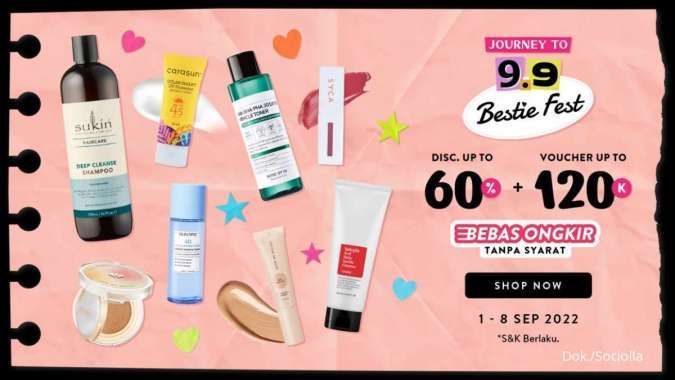 Promo Sociolla 1-8 September 2022, Diskon s/d 60% untuk Belanja Skincare dan Makeup