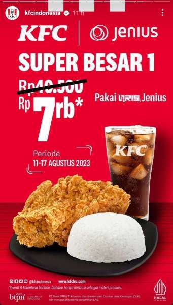 Promo KFC Terbaru Bersama Jenius, Promo Spesial Kemerdekaan