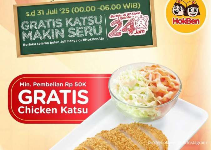Promo HokBen Gratis Chicken Katsu di Bulan Juli 2025, Berlaku Layanan 24 Jam