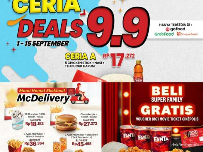 3 Promo Makanan 1-15 September 2024 di KFC, McD, dan CFC Serba Diskon