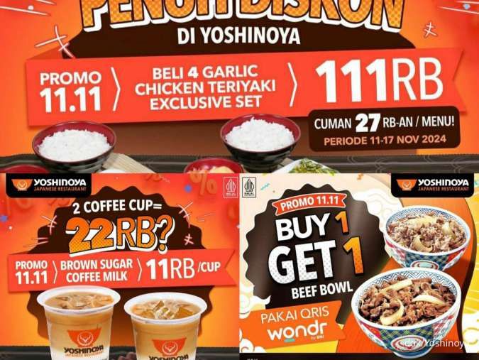 Promo 11.11 Yoshinoya 1-30 November 2024, Buy 1 Get 1 Beef Bowl-Coffee Cup