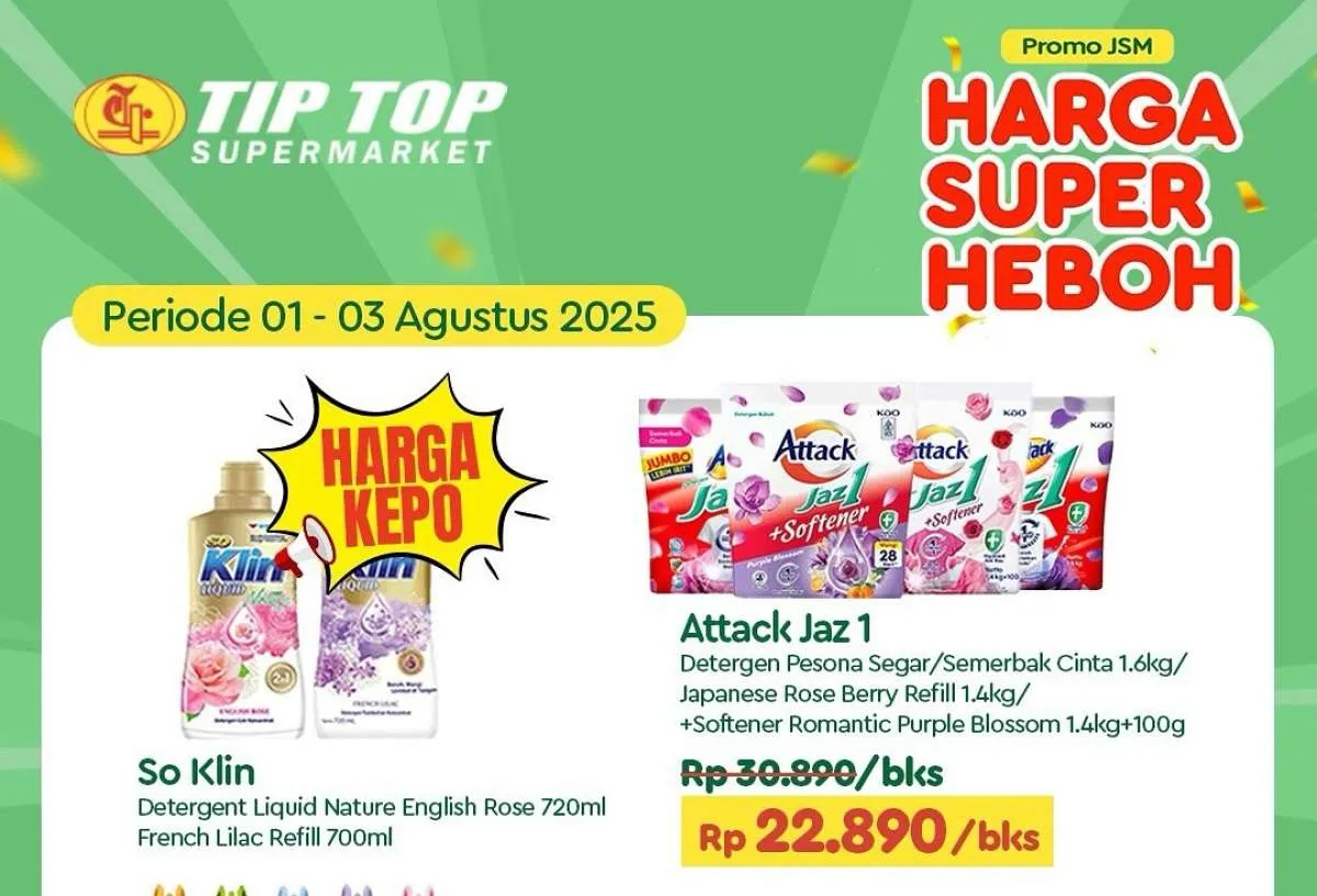 Promo JSM Tip Top 1-3 Agustus 2025, Diskon Deterjen & Sabun Mandi Akhir Pekan