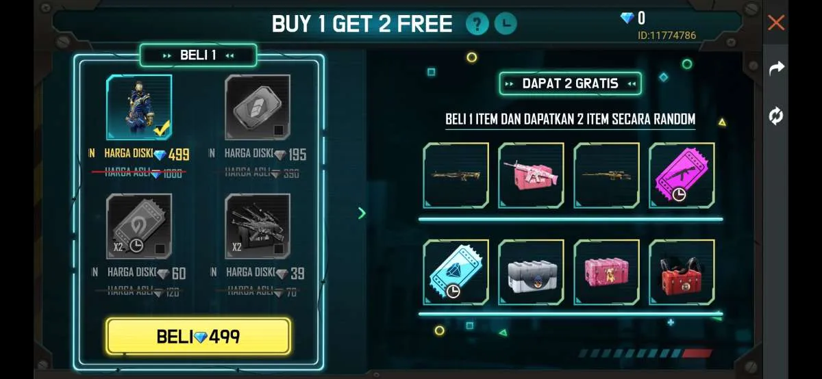 Periode terbatas item gratis di Free Fire, beli 1 item bonus 2  (2-8 Maret 2021) 