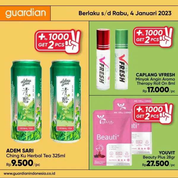 Promo Guardian +1000 Get 2 Pcs Periode 29 Desember 2022-4 Januari 2023