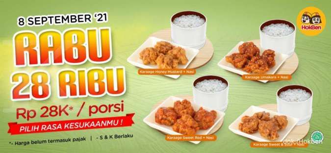 Promo Hokben Harian 8 September 2021, Paket Karaage + Nasi Rp 28.000 Setiap Rabu