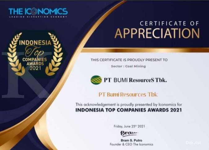 Bumi Resources (BUMI) meraih Indonesia Top Companies Award 2021