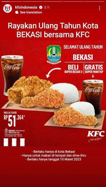 Promo KFC Terbaru 10 Maret 2023 Spesial HUT Kota Bekasi