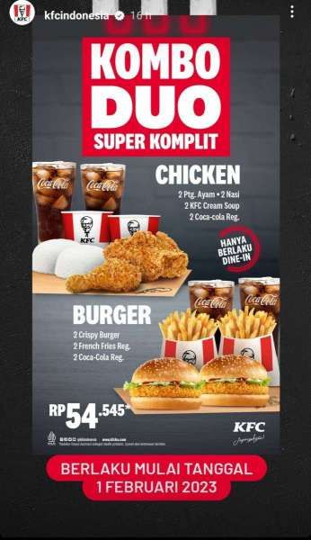 Promo KFC Terbaru 1 Februari 2023, Kombo Duo Super Komplit dengan 2 Pilihan