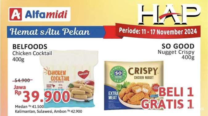 Katalog Promo Alfamidi Hemat Satu Pekan 11-17 November 2024, Nugget Beli 1 Gratis 1