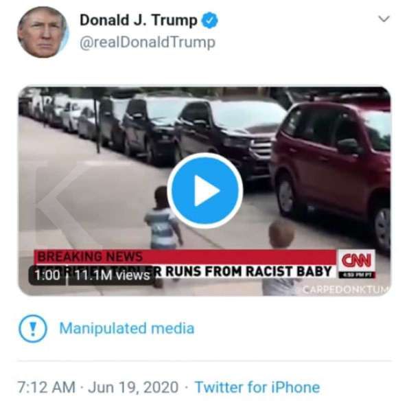 Twitter kembali memberikan label manipulated media terhadap video unggahan Trump