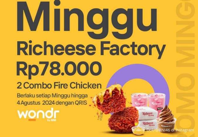  Promo Wondr by BNI di Richeese Hari Ini, Promo 2 Combo Fire Chicken Setiap Minggu