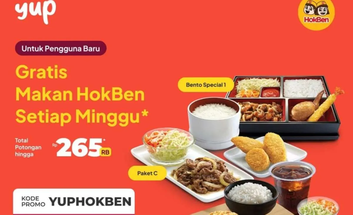 Promo HokBen dengan Yup Januari 2025, Gratis Makan Setiap Minggu untuk Pengguna Baru