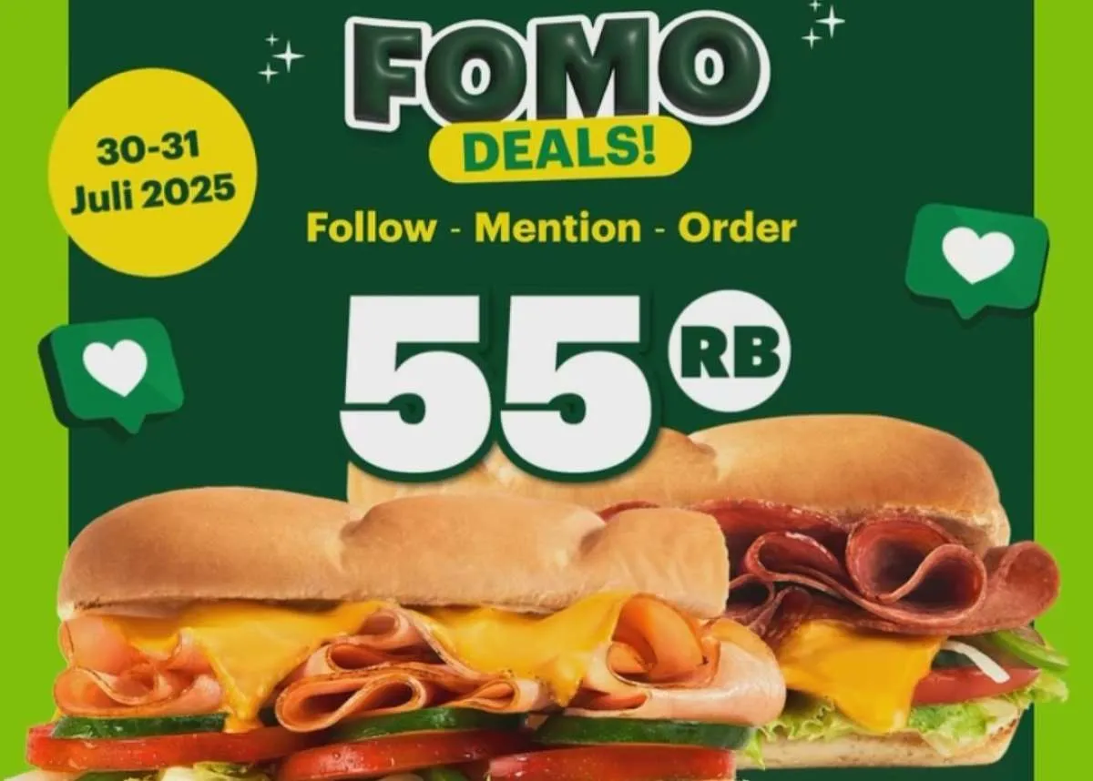 Last Day! Promo Subway FOMO Deals, 2 Sandwich 6-inch Beef atau Chicken Cuma Rp 55.000