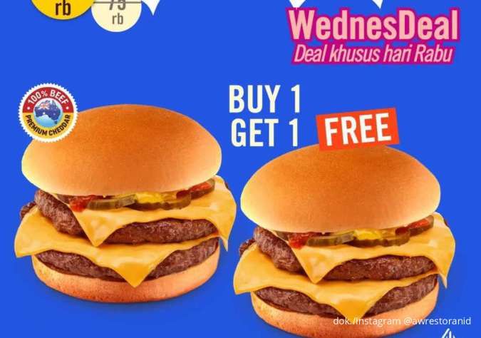 Promo A&W WednesDeal Januari 2026, 2 Double Cheeseburger Mulai Rp 37 Ribuan