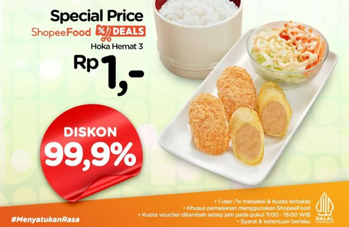 Promo HokBen di ShopeeFood, Dapatkan Hoka Hemat Diskon 99,9% Hanya Satu Hari 