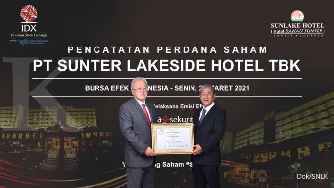 Perdana melantai di BEI, harga saham Sunter Lakeside Hotel (SNLK) melesat 34,67%