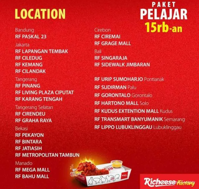 Richeese Factory lokasi Paket Pelajar