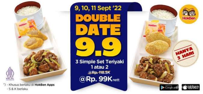 Promo 9.9 Hokben Double Date 9-11 Sept 2022, Diskon 3 Paket Simple Set Jadi Rp 99.000