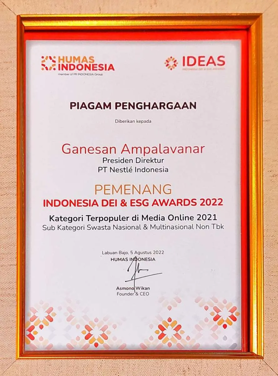 Presdir Nestle Indonesia Terpilih sebagai Pemimpin Terpopuleri Media Online