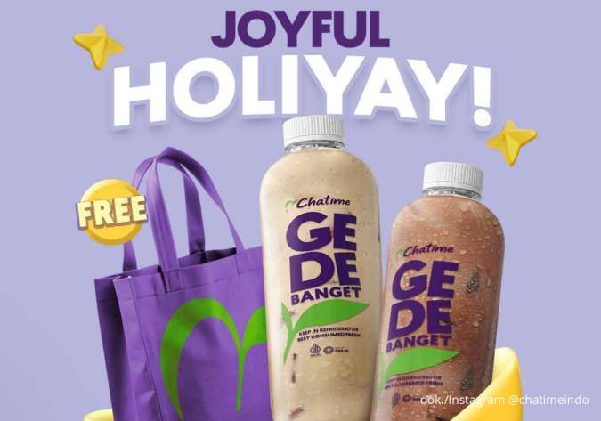 Promo Chatime Joyful Holiyay sampai 31 Desember, Beli 2 Chatime 1 Liter Gratis Tas
