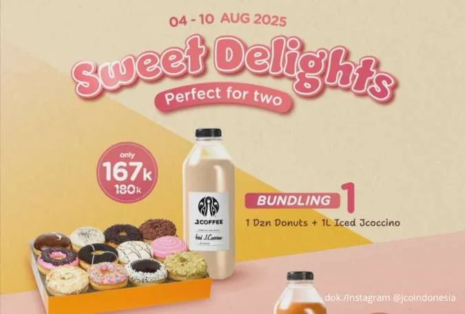 Promo Bundling JCO Sweet Delights 4-10 Agustus, Donut + 1 Liter Minuman Harga Spesial