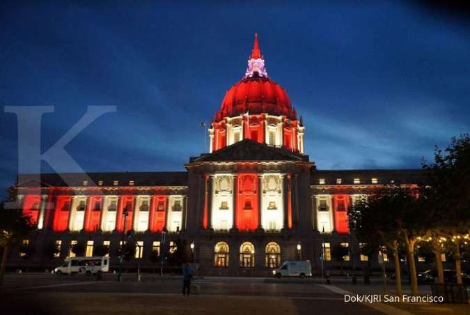 Rayakan HUT RI ke-75, gedung balai kota San Francisco dihiasi lampu merah putih