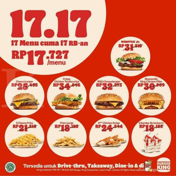 burger king indonesia - Promo Burger King 17 Agustus 2021, Semua Menu