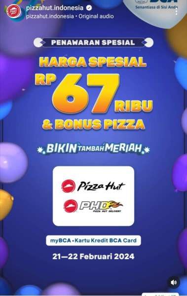 Promo Pizza Hut dan PHD Spesial HUT Bank BCA 67