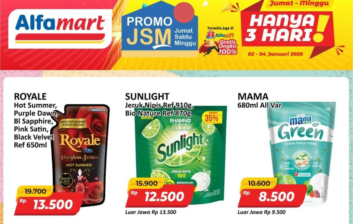 Promo JSM Alfamart 2-4 Januari 2026, Sunlight & Mama Lemon Lebih Hemat