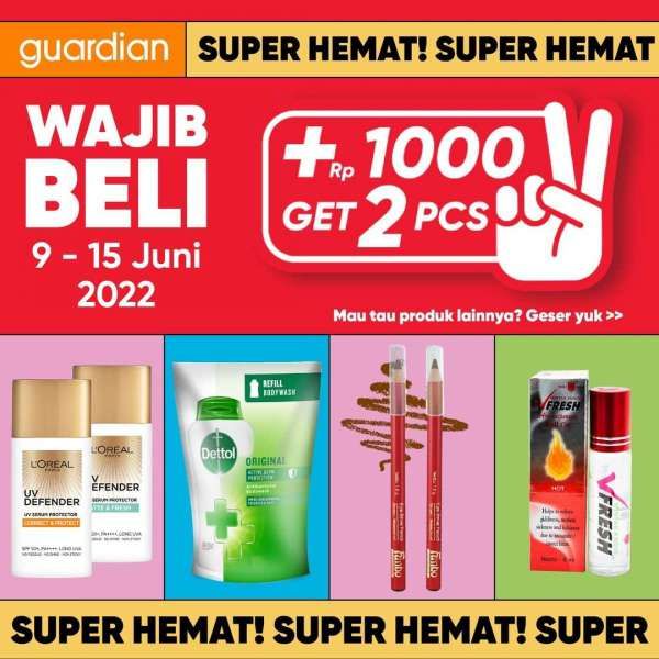 Katalog Promo Guardian +1000 Get 2 Pcs Periode 9-15 Juni 2022