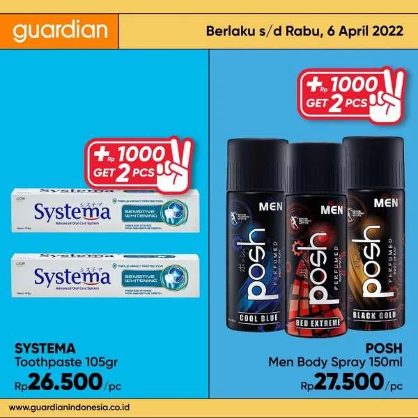 Promo Guardian +1000 Get 2 Pcs Periode 31 Maret-6 April 2022