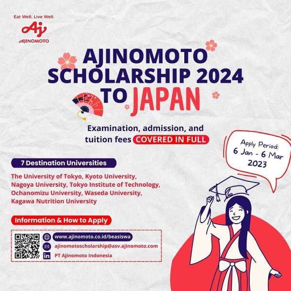 Pendaftaran Ajinomoto Scholarship 2024 Dibuka, Bebas Biaya Kuliah & Dapat Tunjangan