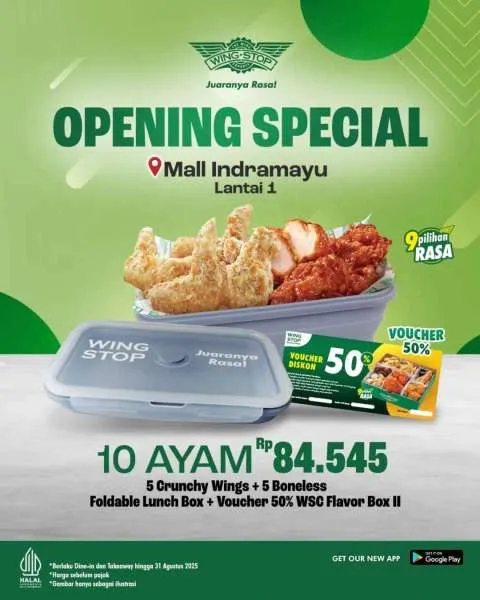 Promo Wingstop Grand Opening Mall Indramayu Makan Gratis Setahun