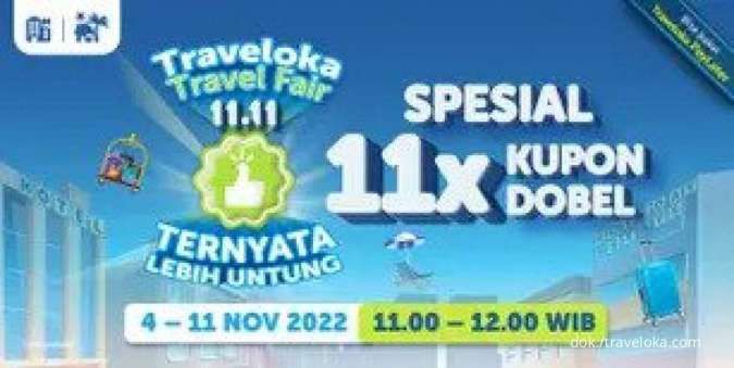 Promo Traveloka Travel Fair 11.11, Spesial 11x Kupon Dobel Pukul 11.00 - 12.00 WIB