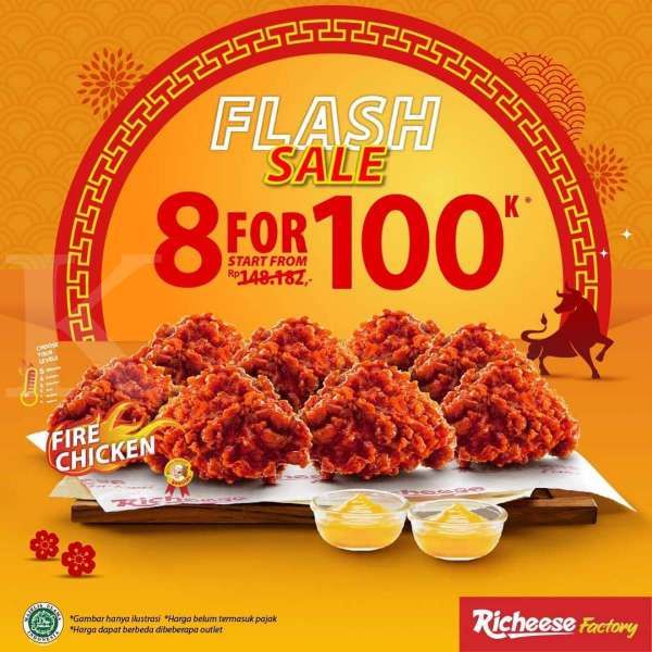 Promo Richeese Factory spesial Imlek 12 Februari 2021, 8 fire chicken Rp 100.000!
