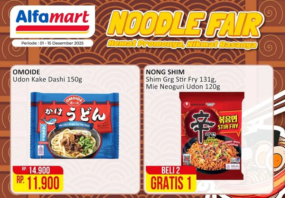 Promo Alfamart Noodle Fair 1-15 Desember 2025, Beli 2 Gratis 1 Nong Shim Ramyun