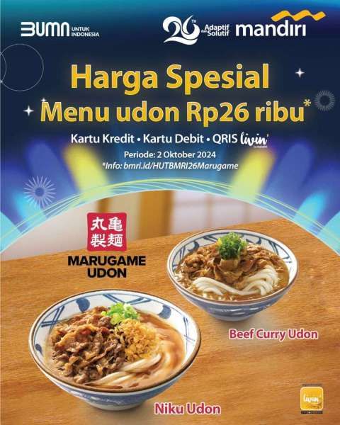 Promo HUT Bank Mandiri di Marugame Udon 2 Oktober 2024