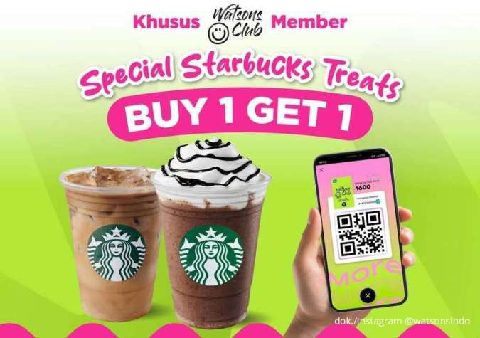 Promo Watsons x Starbucks Buy 1 Get 1 Khusus Watsons Club Member, sampai 28 November