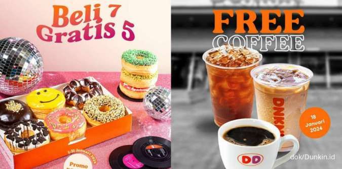 Promo Dunkin 1-31 Januari 2024, Gratis 5 Donat dan 1 Hot Coffee Pilihanmu