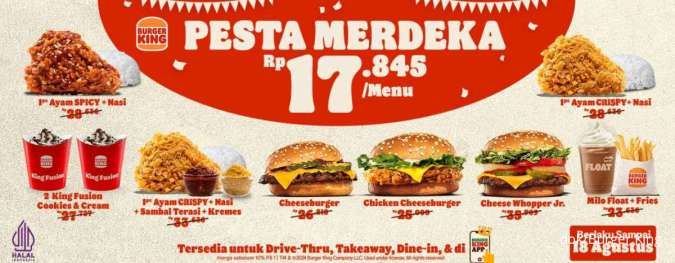 Promo Burger King Pesta Merdeka 8 Menu Rp 17.845 Edisi s.d 18 Agustus 2024